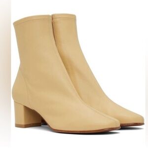 BY FAR Sofia Leather Ankle Boots in Tan / Cream